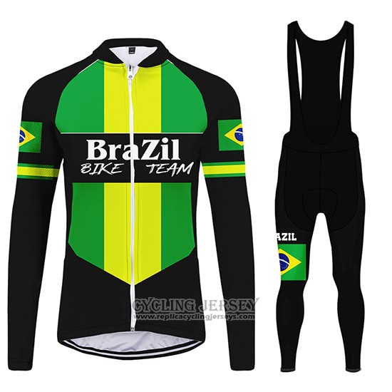 2020 Cycling Jersey Brazil Black Green Long Sleeve And Bib Tight